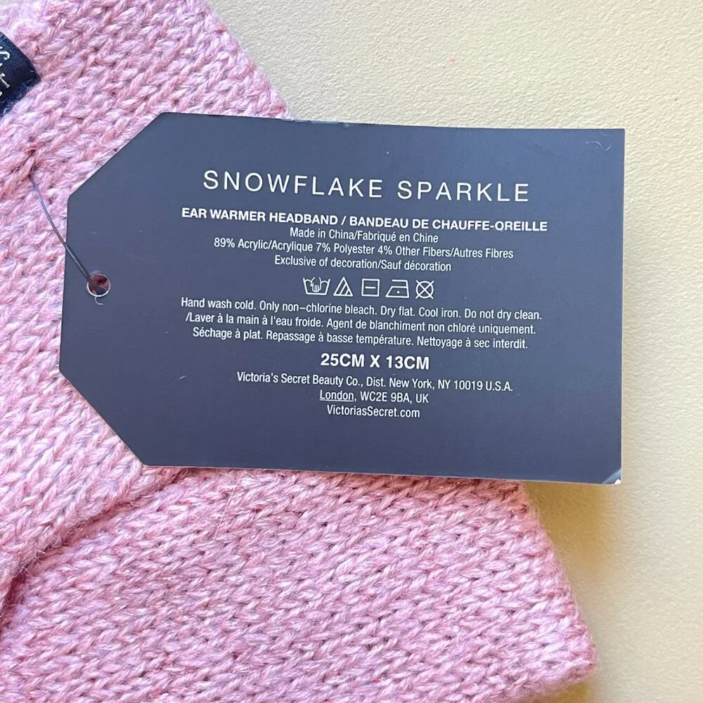 New Victoria's Secret Headband Winter Angel Sparkle Snowflake Ear Warmer Pink
